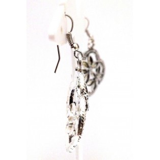 FLORAL Silver Oxidized Earring Hook Dangle Drop Long Ethnic India Novelty Tribal